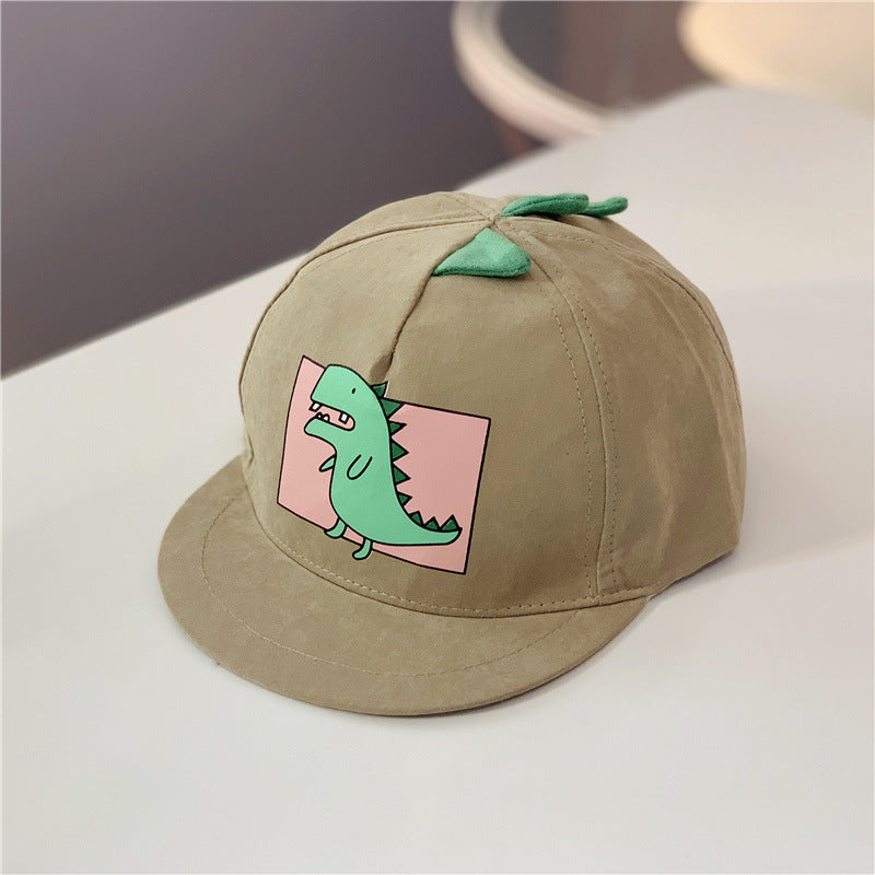 Kid's brown summer cap with green dinosaur print