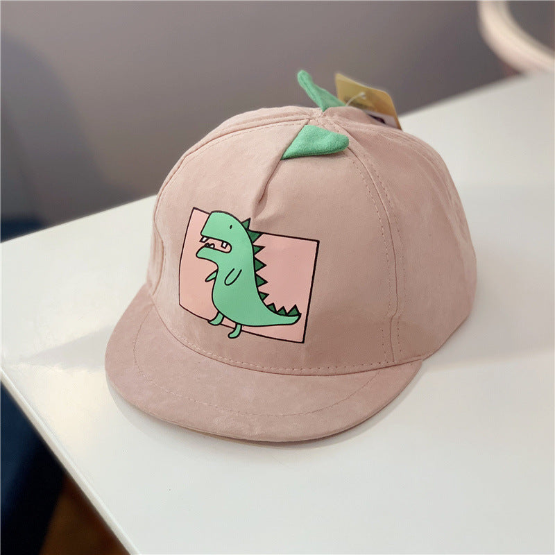 Kid's pink summer cap with green dinosaur