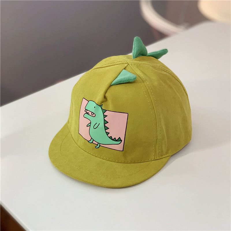 Kid's yellow summer cap with green dinosaur 